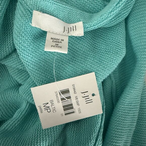J Jill Cardigan Sweater Womens Size MP Blue Open Front Linen Blend Cropped New - Picture 6 of 9